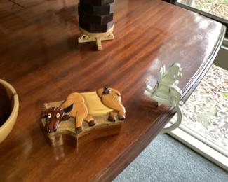 Hand Carved Wood Cow