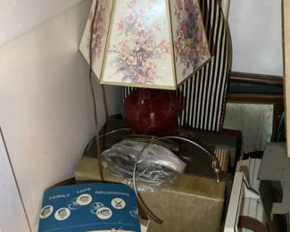 Small Table Lamp with Red base and Floral Shade