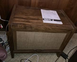 MCM Wood Cabinet with Cane Webbing on Front and Sliding Door