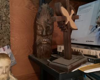 Wood Folkart Carving of a Man Head