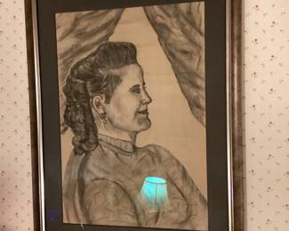 Vintage Portrait of a Woman Done in Charcoal