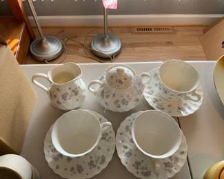 Wedge wood April Flowers Cups and Saucers with Creamer and Sugar.  $100