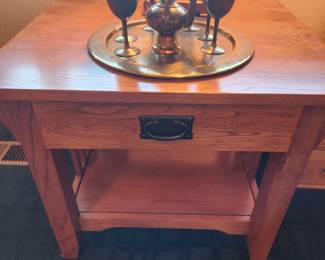 Two Mission/Arts/Crafts Lamp Tables. Brass Coffee Set. 
