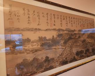 Framed Reproduction  of the Chinese panoramic painting 'Qingming Scroll'. 