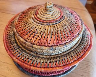 African Handwoven Lidded Basket. 