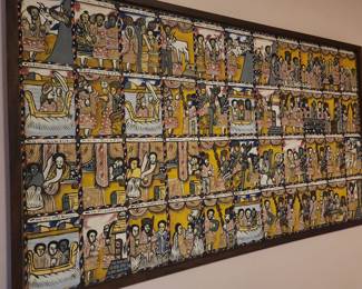 Traditional Ethiopian Multi-Panel Painting depicting Biblical and Cultural Story of King Solomon and the Queen of Sheba. 