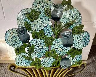 055: Vintage Floral Pressed Tin Fire Screen