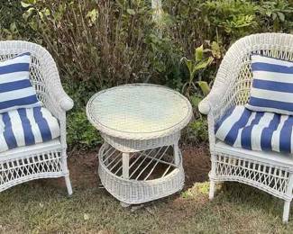 Blue And White Striped Wicker