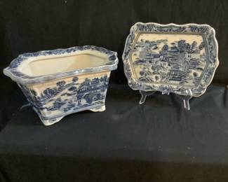 Blue Ceramic Village Planter Stand