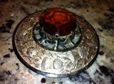 Thistle pattern Broach -- large with raised red-orange stone (Great Britian)