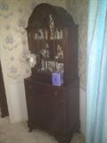 Secretary, mahogany with top drawer fold-out desk top and inlaid wood drawers and slots