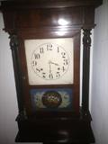 Sperry & Shaw shelf clock, front with reverse painting on door.
Listed on the well known live auction site similar clocks as sold for $150 to as high as $1,500.