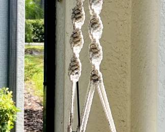 white macrame plant hanger