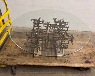 Mid-Century AF Daniel Gluck Brutalist Coffee Table with Glass Top. Our recommendation is to wall display this rare piece, it’s that good!