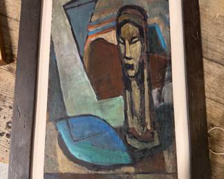 Mid-Century figural painting. No signature and has an awesome frame!