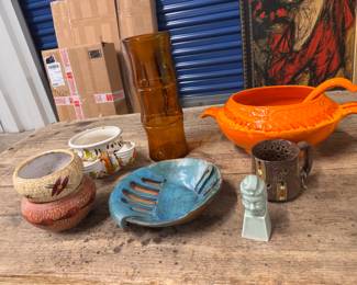 Various pottery and glass pieces