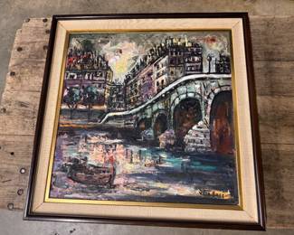Mid-Century Painting of Italian waterway. Signed.