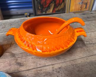 Mid-Century Day Glo Orange Soup Bowl w/Server