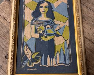 Vintage hand painted batik style painting. So KILLER in person.