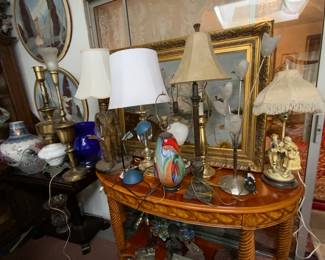 Large collection of vintage and Midcentury floor and tabletop lamps
