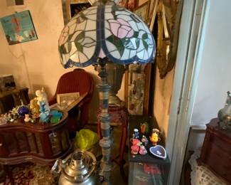 Green marble and brass, heavy floor lamp. Vintage 