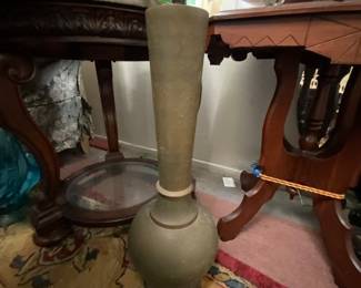 Brass Indian vase with flower carvings in green 