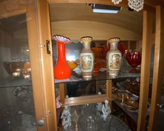 Hand carved and painted pottery vases - mint condition