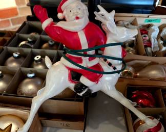 Wonderful Vintage Santa Riding a Reindeer that light up!