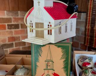 Vintage Plastic Christmas Church that light up in original box.