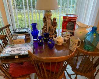 Vintage drop leaf table and 4 chairs, decor and more