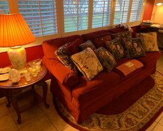 Beautiful quality, made sofa, side tables, and lamp