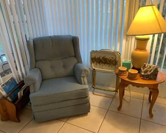 Recliner, side tables etc