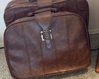 Vintage Brown Faux Leather Suitcase