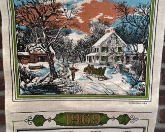 1969 Currier & Ives "Winter Scene" Calendar Towel