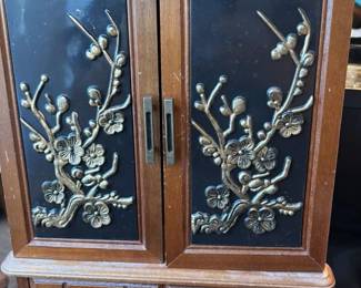 Vintage Wooden Jewelry Box with Decorative Front