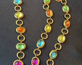 Gold tone Multi color Cabochon Necklace and Bracelet Set