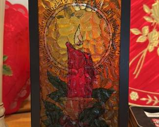 Hand-Crafted Stained Glass Panel with Cardinal Motif