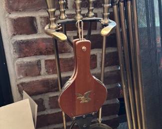 Brass Fireplace Tool Set with Bellows and Dustpan