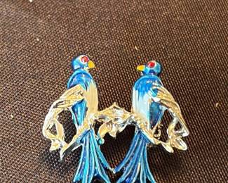 Vintage Enamel Two Birds Brooch
