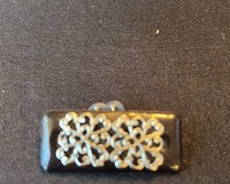 Rectangular Black Stone Pendant with Filigree Overlay
