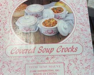 Covered Soup Crocks - Mauve