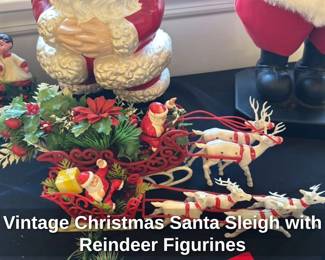 Vintage Christmas Santa Sleigh with Reindeer Figurines