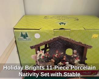 Holiday Brights 11-Piece Porcelain Nativity Set with Stable