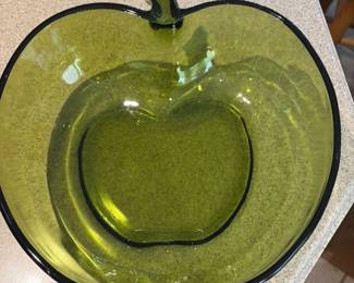 Vintage Green Glass Apple Shaded Candy Dish