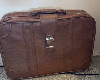Vintage Brown Faux Leather Suitcase