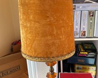 Vintage Amber Velvet Lampshade with Ornate Trim