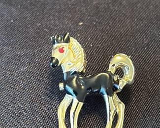 Vintage Enamel Horse and Rider Brooch