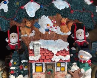 Christmas Village Scene with Santa and Snowmen