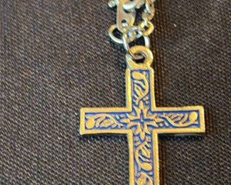 Gold Tone Enamel Cross Pendant Necklace