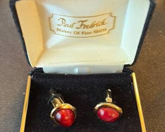 Paul Frederick Red Stone Cufflinks and Stud Set